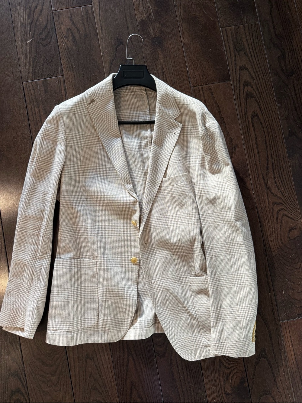 Eleventy Cream Plaid Sport Coat with Subtle Check
